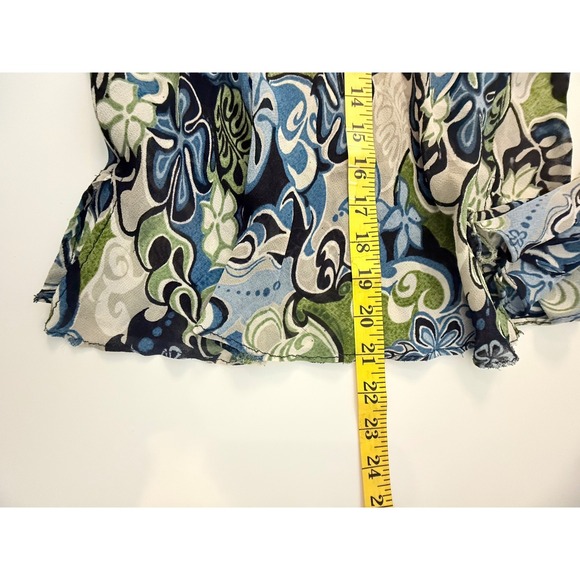 Y2K Charlotte Russe Floral Women Phoebe Buffay Green Blue Bell Sleeves Size L - Picture 8 of 11